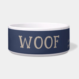 Comedero Woof Cute Typography Navy Mascota Blue Personalize