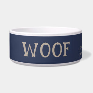 Comedero Woof Cute Typography Navy Mascota Blue Personalize