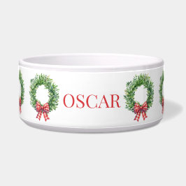 Comedero Wreath Verde De Acuarela Con Bow Rojo De Gingham