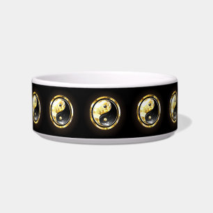 Comedero Yin Yang de oro sobre negro