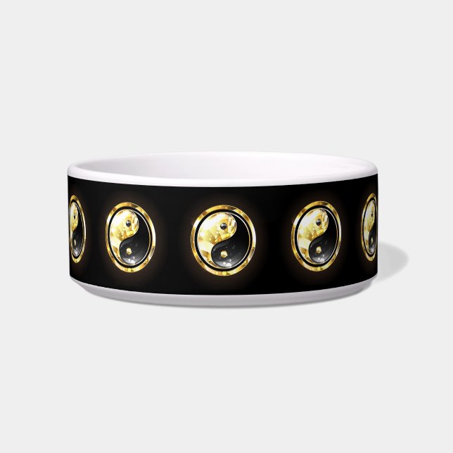 Comedero Yin Yang de oro sobre negro (Frente)