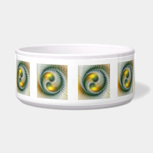 Comedero Yin Yang Verde Amarillo Fractal Abstracto Colorido
