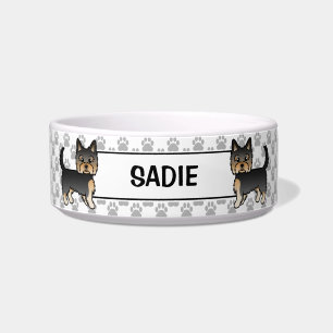 Comedero Yorkshire Terrier negro y bronce con patas y nombr