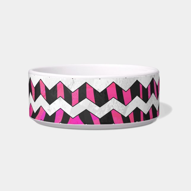 Comedero Zebra Chevron negro y rosa caliente (Derecha)
