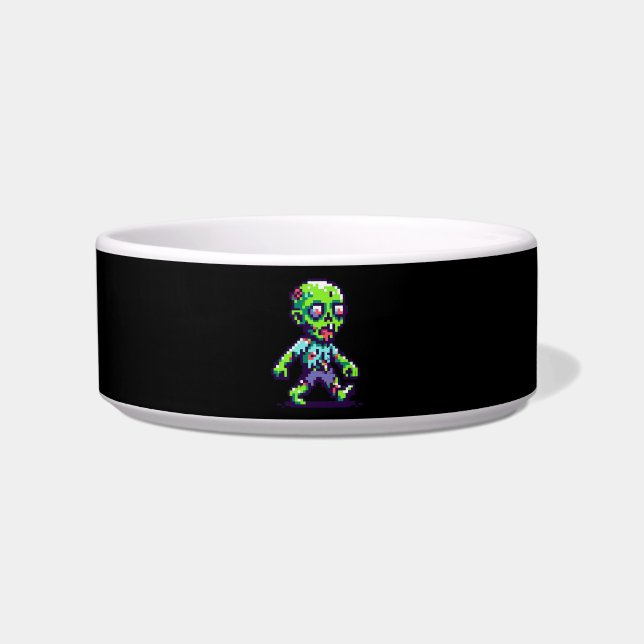 Comedero zombie divertido de 8 bits de Halloween  (Frente)