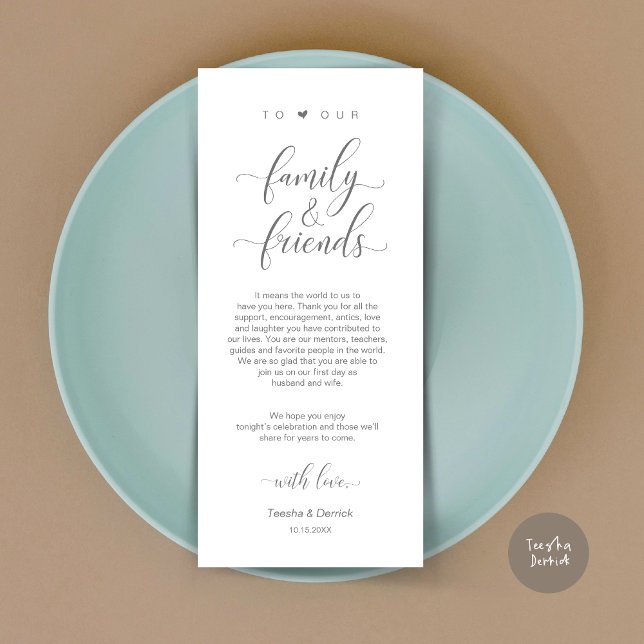 Comedor de la cena Gracias, Tarjeta Gris Oscura (Dinner Place Setting Thank You Card, Modern Classy Wedding, in Dark Grey)