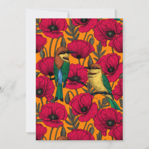 Comedores de abejas y amapolas en naranja