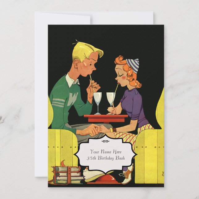 Comensal retro - invitación de la boda del vintage (Anverso)