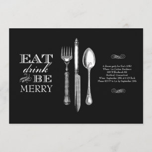 Comer, Beber y Divertirse Invitación en Negro