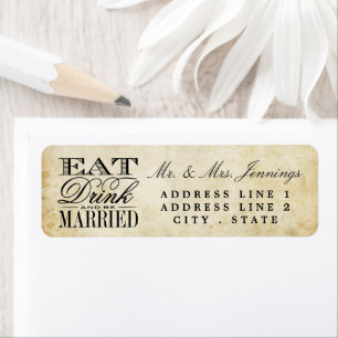 Comer, beber y estar casados con etiquetas de boda
