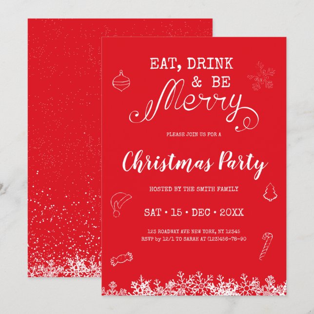 Comer, beber y ser Feliz Navidad Invitación a la f (Anverso / Reverso)