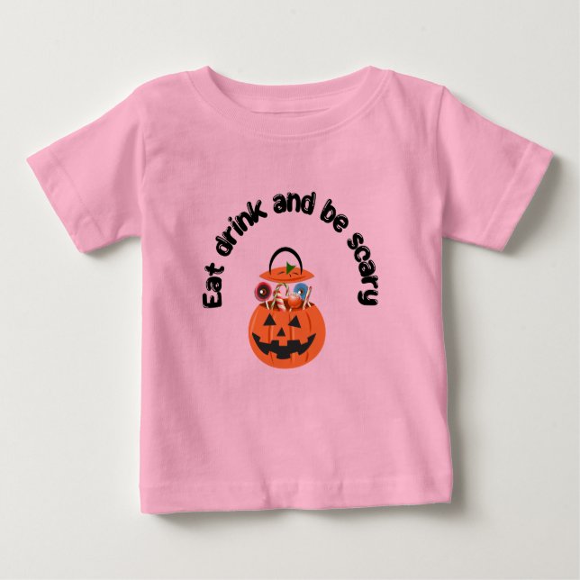 Comer, beber y tener miedo Camiseta de bebé rosa (Anverso)