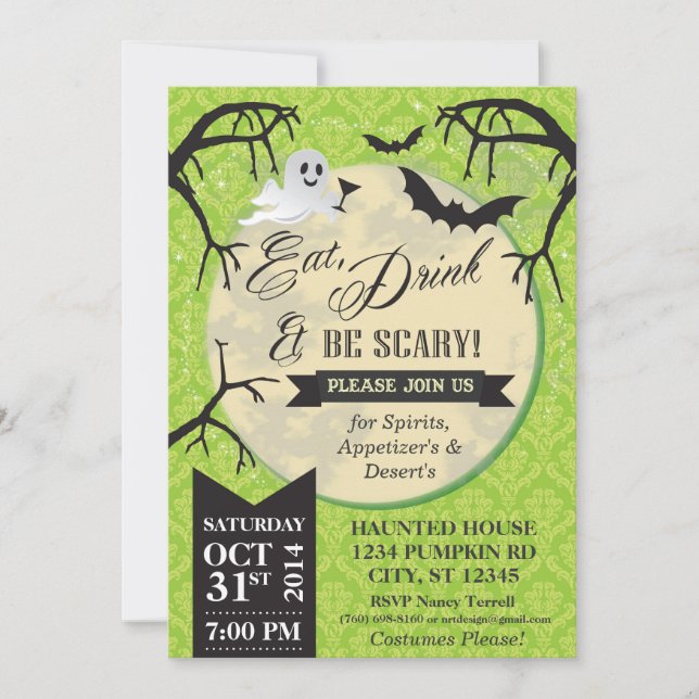 Comer, beber y tener miedo Invitación de Halloween (Anverso)