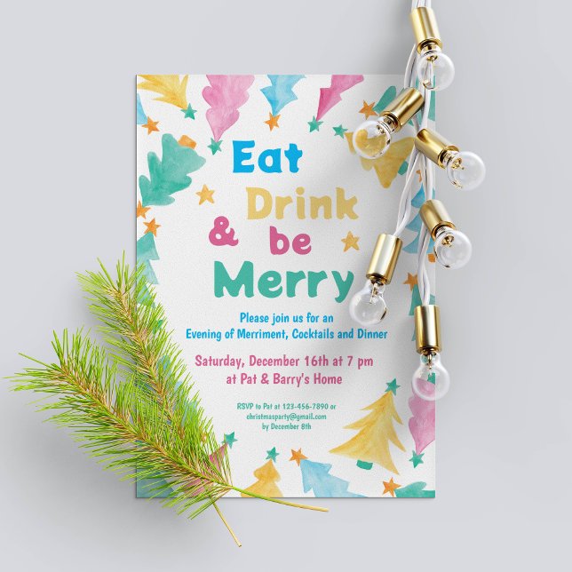 Comer bebida y ser una plantilla de invitación de  (Eat Drink & be Merry Party Invitation Template)