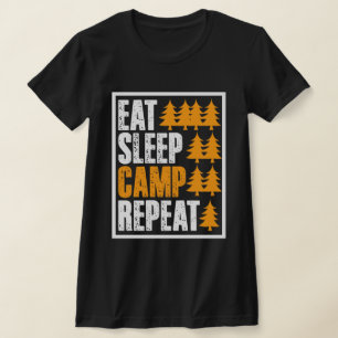 Comer camiseta divertida del campamento de dormir