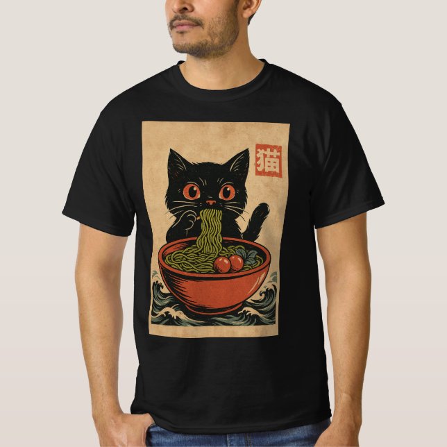Comer fideos de Ramen: camiseta de hombres de gato (Anverso)