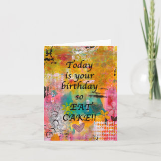 Comer pastel en su cumpleaños - Tarjeta en blanco