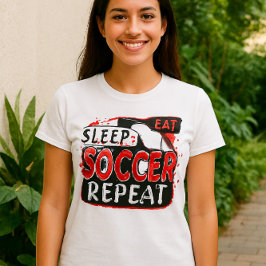 Comer Sleep Soccer Repetir la camiseta - Negro y r
