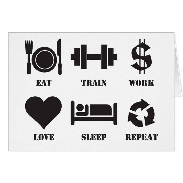 Comer, tren, trabajo, amor, sueño, repetir (Anverso (Horizontal))