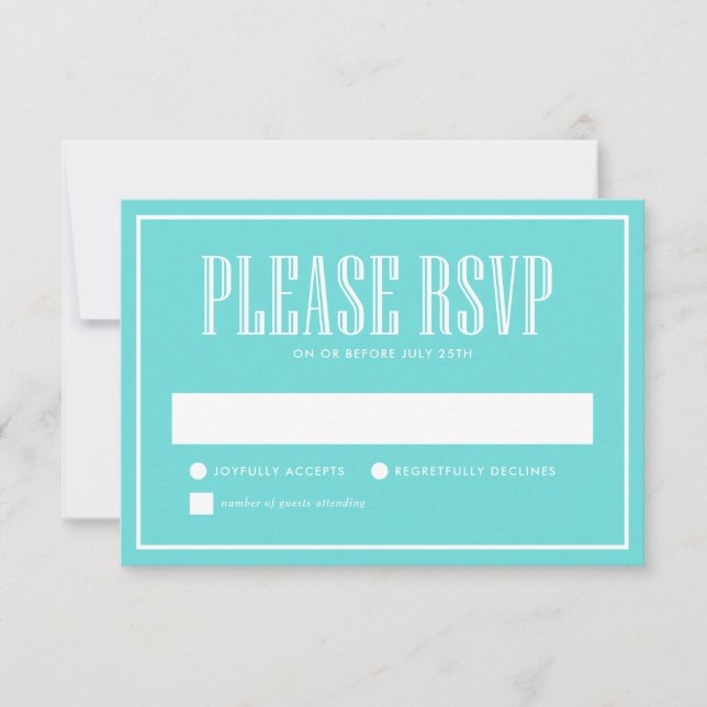Comer y casarse con una tarjeta RSVP azul (Anverso)