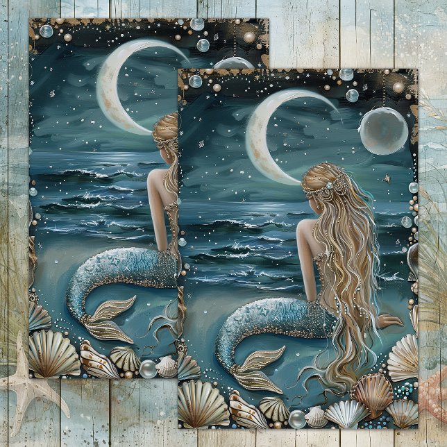 COMERCIALIZACIÓN POR PAPEL DE TEJIDO DE LA DECORAC (MERMAID BY MOONLIGHT DECOUPAGE TISSUE PAPER)