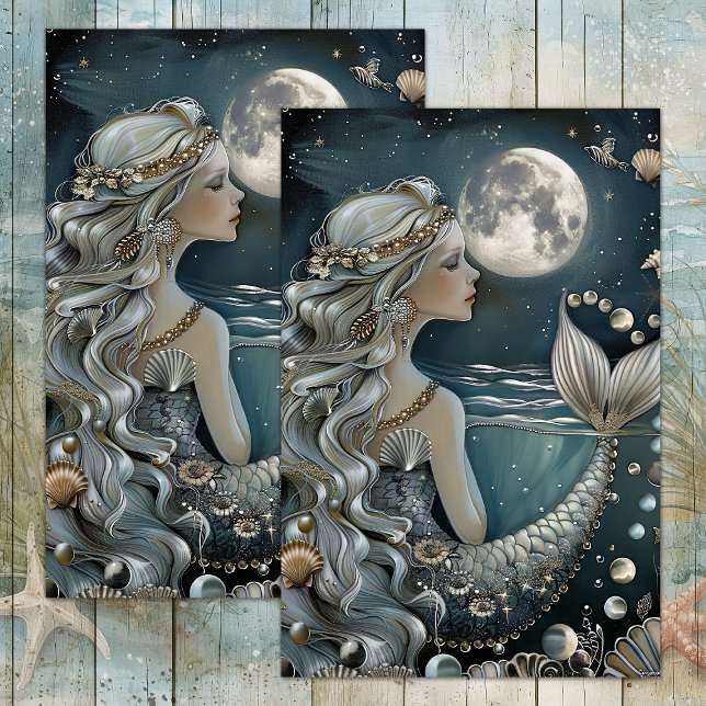 COMERCIALIZACIÓN POR PAPEL DE TEJIDO DE LA DECORAC (MERMAID BY MOONLIGHT DECOUPAGE TISSUE PAPER)