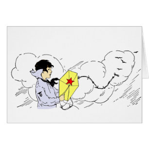 Cometa volando en una carta de arte en blanco de W