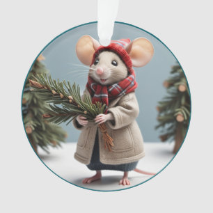 Comfy Winter Lady Mouse Ornamento de Navidad