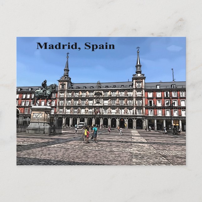 Comic Art of a plaza en Madrid, España postal (Anverso)