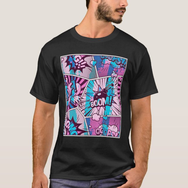 Comic Book Color Rosa Gráfica En Camisa (Anverso)