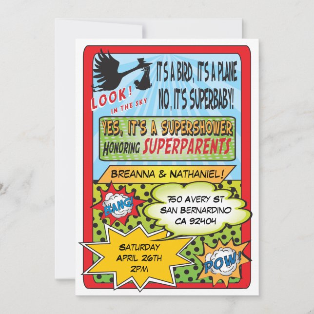 Comic Book Couples Baby Shower Invitaciones (Anverso)