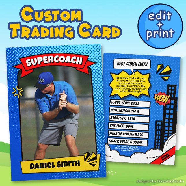 Comic de tarjetas de intercambio de entrenadores p (Custom Coach Trading Card Comic, Best Coach Ever)