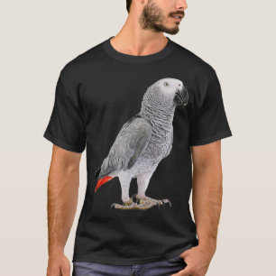 Cómico loro gris africano con camiseta de aves mas
