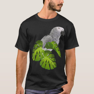 Cómico loro gris africano con camiseta de aves mas