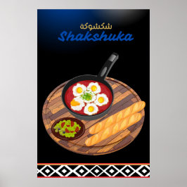 Comida árabe tradicional Shakshuka arte en el muro
