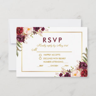Comida Boda de oro de Borgoña Floral RSVP B