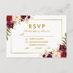 Comida Boda de oro de Borgoña Floral RSVP GB