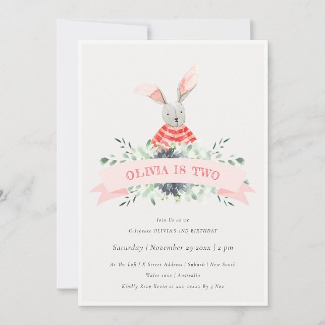 Comida de conejitos rosados Invitación de cumpleañ (Anverso)