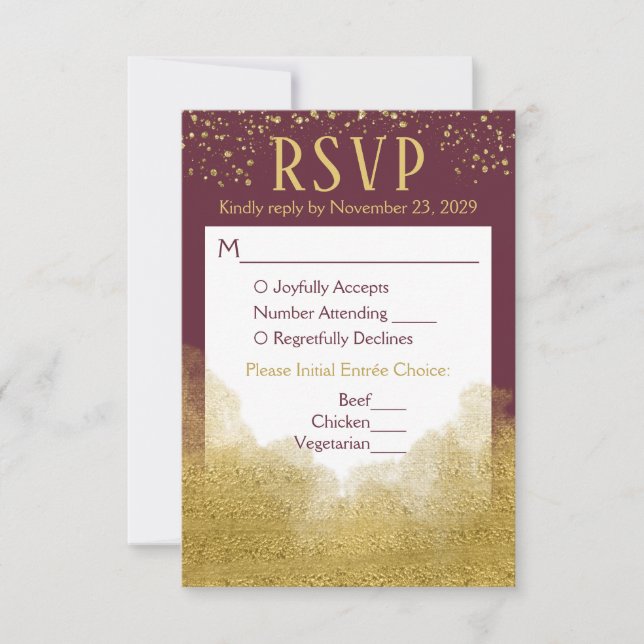 Comida de respuesta Boda RSVP de Burgundy Gold Con (Anverso)