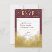 Comida de respuesta Boda RSVP de Burgundy Gold Con