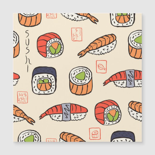Comida de sushi, diseño de patrones impecable. (Anverso)