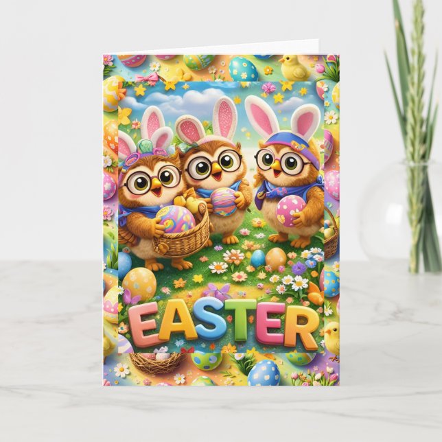 Comida linda que tarjeta de conejo de Pascua trío  (Anverso)