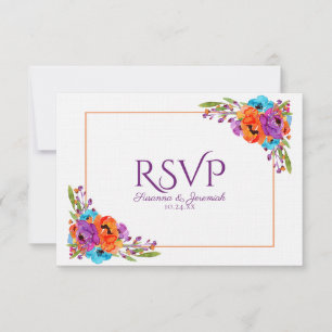 Comida RSVP de color de agua floral de Naranja púr