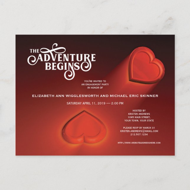 Comienza la aventura, dos corazones, tarjeta posta (Anverso)