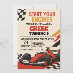 ¡Comienza Tus Motores! Invitación de cumpleaños de