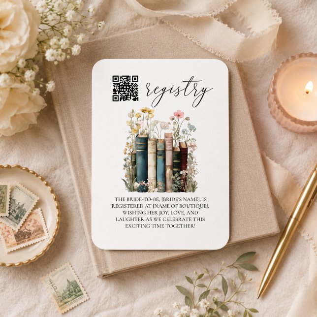 Comienza un Nuevo Capítulo Invitación a la Fiesta  (Registry Card with books and wildflowers
)