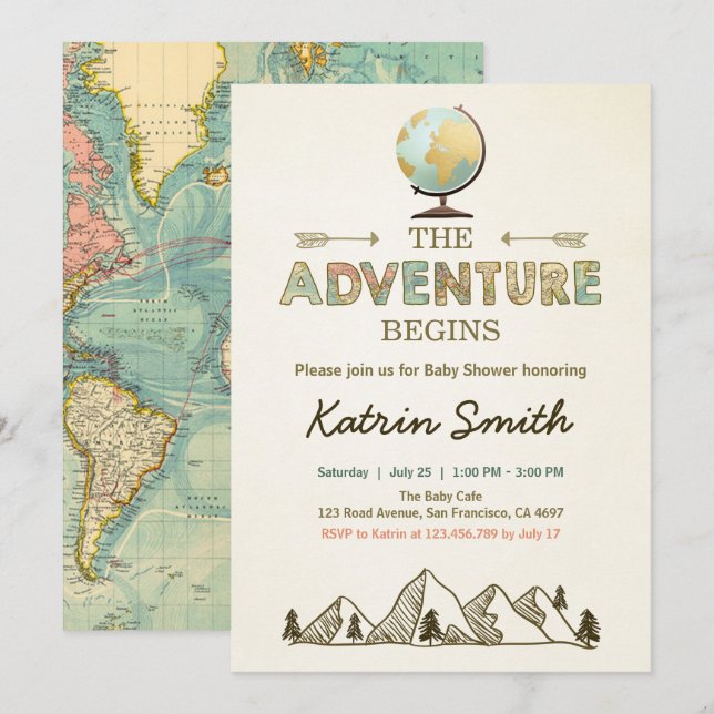 Comienzo de la aventura Invitación a la ducha bebé (Anverso / Reverso)