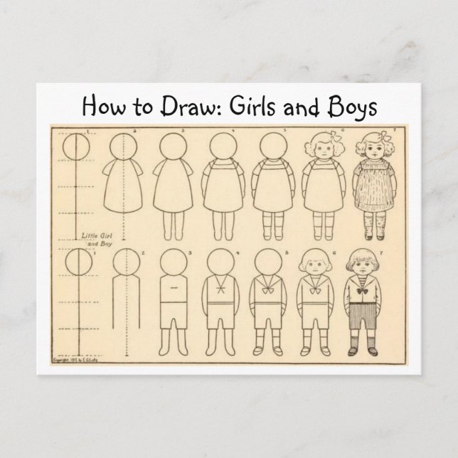 Cómo dibujar un pequeño chico y una postal de cose (Anverso)