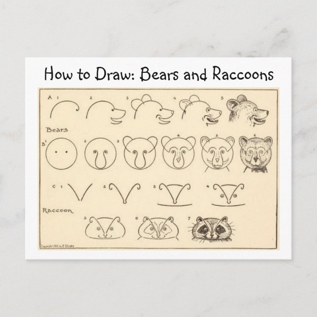 Cómo Dibujar una postal de época de oso y mapache (Anverso)