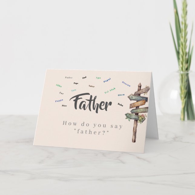 ¿Cómo Dices Padre? Tarjeta del día del padre (Anverso)